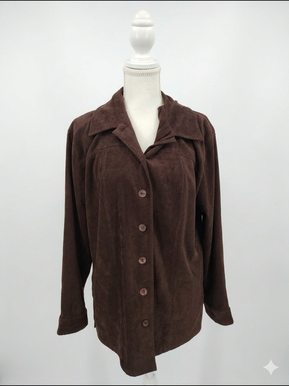 Karen Scott Sport Medium Faux Classic Brown Suede‎ Button-Up Jacket